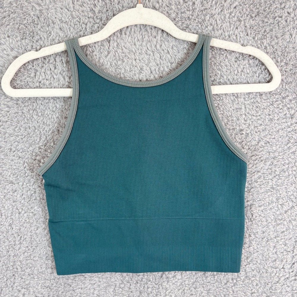Athleta Aurora High Rise Tank Crop Top Teal Green Ribbed Athletic Womens Size XS